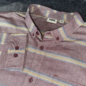 VANS Off The Wall Shirt Size XXL‎ Soft Burgundy Striped Long Sleeve Shirt Pocket